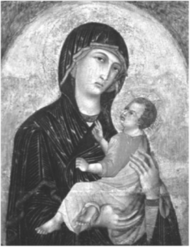 Дуччо ди Буонинсенья (1255—1318). Мадонна с младенцем.