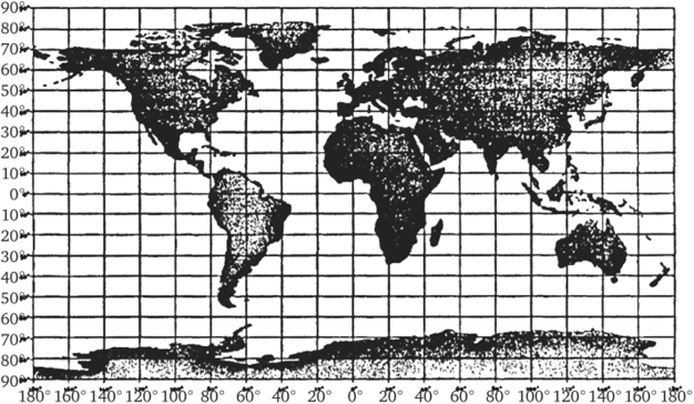 Морская или меркаторская карта земного шара. На подобных картах сильно преувеличены размеры контуров, удаленных от экватора. Что, например, больше.