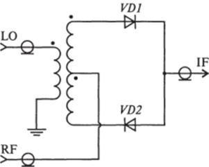 Электрическая принципиальная схема двухдиодного балансного смесителя со встречным включением диодов.