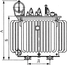 Общий вид трансформаторов от ТМ-180 до ТМ-320/6-10 и от ТСМ-180 до ТСМ-500 (а) и эскизы крышек трансформаторов ТМ-180/35 и ТМ-320/35 (б); ТМ-560/10 и ТМ-560/35 (в) и от ТМ-750 до.