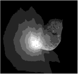 Ядро кометы Темпель-1 в момент столкновения с ударным устройством в 2005 г. (Фото.
