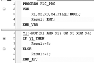 Программа на языке структурированный текст, на примере среды CODESYS.