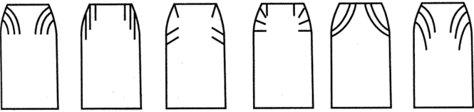 Разные варианты оформления вытачек в виде защипов на приталенной юбке.