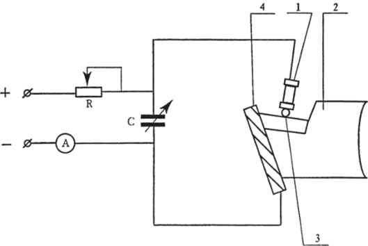 Принципиальная схема установки для электроискрового упрочнения лезвия резца.