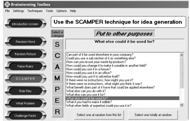 Модуль SCAMPER программы Brainstorming Toolbox.