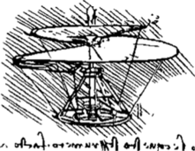 Эскиз вертолета Леонардо да Винчи, подписанный автором.