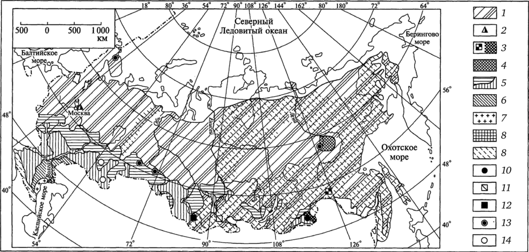 Схематическая карта биогеохимического районирования России (по В. В. Ковальскому и др., 1974).