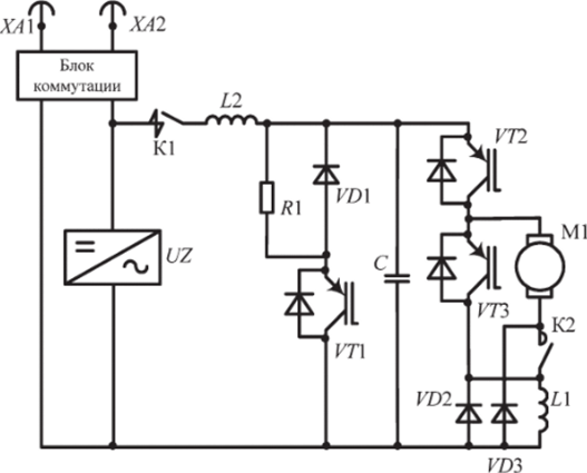 Принципиальная электрическая схема цепей троллейбуса на /СВГ-транзисторах.