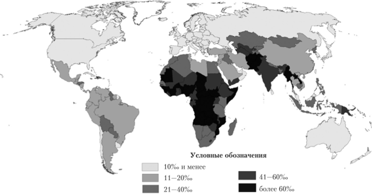Коэффициент младенческой смертности по странам мира, 2015 г.