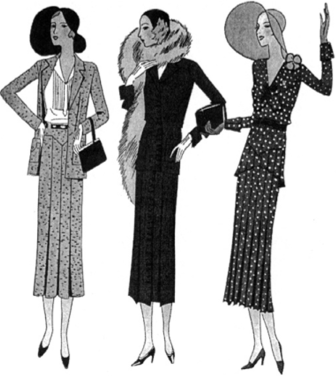 Модели «Пату» (утренний костюм, костюм) и «Премэ» (утреннее платье из шерсти), зима 1930 г.