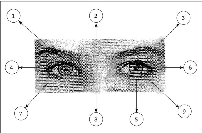 Направления движения глаз (лицо обращено к субъекту восприятия) (для популяции правшей).