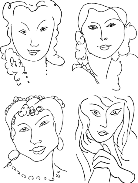 Примеры лиц разной формы. (Рисунки А. Матисса).