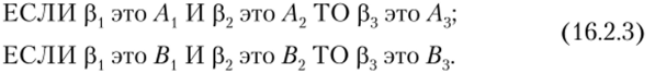Этап 1. Фазификация входных переменных: по фактическим точным значениям входных переменных Хр х2 (xt() € Xv х2 е Х2, где Xv Х2 — базовые пространства входных переменных р, и Р2 соответственно) определяются степени истинности для предпосылок каждого правила: p^C^f), р ь(г2), p^C^f), РдХ-^)Этап 2. Нечеткий вывод состоит из двух действий — агрегирования предпосылок и активизации заключений правил. Сначала находятся степени истинности (мощности) правил (ар а9), в данном случае с использованием операции min, так как употребляются логические связки «И»: