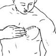 Спиралевидное (кругообразное) поглаживание (растирание, разминание) подушечками II-V пальцев большой грудной мышцы.