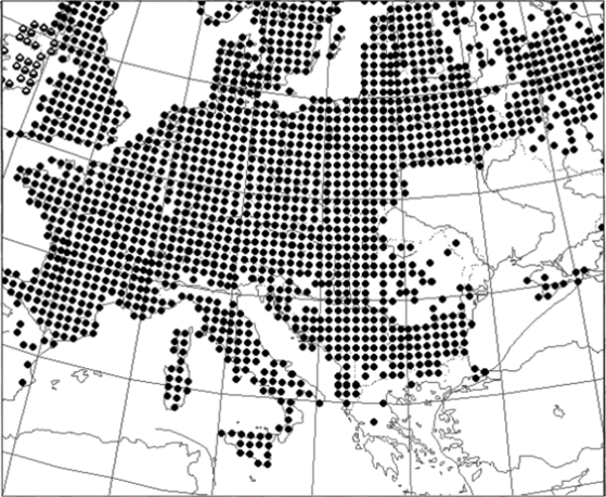 Распространение смолевки широколистной (Silene latifolia Poir.) в Европе (по Атласу флоры Европы, 1980 г.).