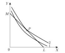 Кривые безразличия. Линия цены и точка равновесия в потреблении (Р).