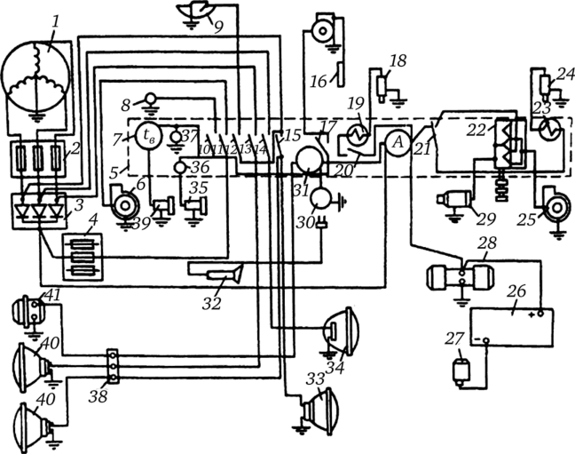 Схема электрооборудования трактора ЛХТ-100.