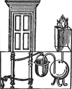 Схема устройства дверей храма, которые сами открываются, когда на жертвеннике пылает огонь (ср. рис. 74).