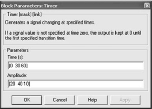 Окно задания параметров блока Timer.