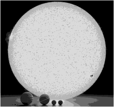 Соотношение размеров Солнца и планет Солнечной системы.