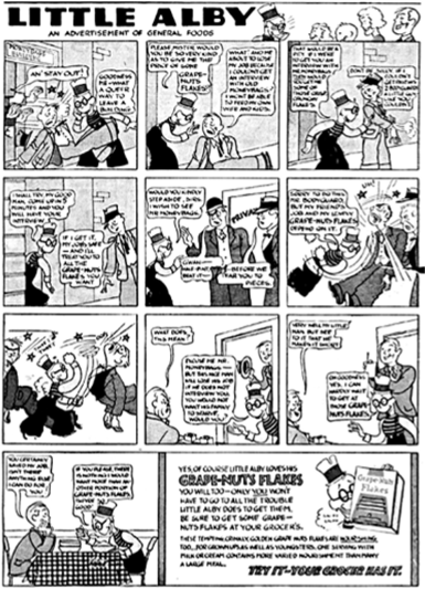 Рекламные комиксы от Р. Рубикама удачно продвигали кукурузные хлопья с изюмом и орехами.