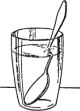 Ложка в прозрачном стакане с водой.