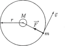 Движение тела т по круговой орбите под действием силы тяготения к массивному телу М.