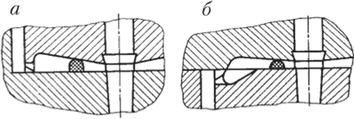 Варианты сочетания коротких тоннельных литников с разводящими литниками переменного сечения.