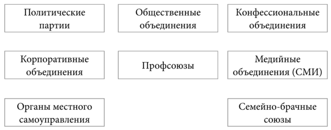 Основные группы институтов гражданского общества в РФ.