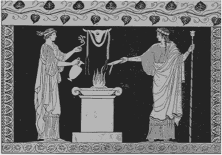 Греческие жрицы-прорицательницы по виду пламени (даров) определяют будущее. Поэмы Гомера, 1885.