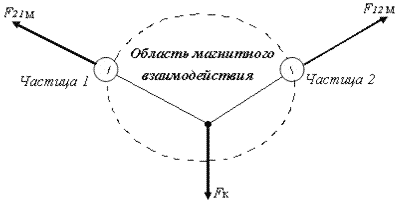 Статическое равновесие области магнитного взаимодействия частиц 1 и 2.