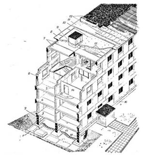 Конструкции многоэтажного жилого дома с крупноблочными стенами.