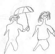 Рис. 1. Примеры рисунков нескольких человек в экспериментальной группе (тест «Человек под дождем»).