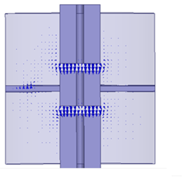 Рис. 2 Картины полей: а - противофазный (ТЕМ) вид колебаний; б - синфазный (Е010) вид колебаний.