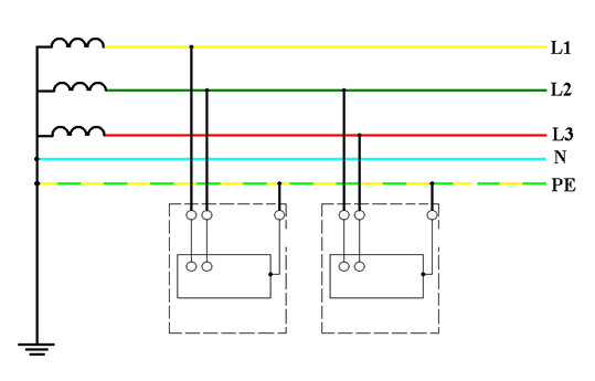 Электрическая схема пятипроводной сети на участке.