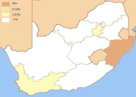 Распределение населения ЮАР.