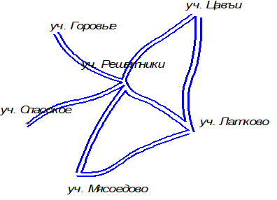 Схема расположения участков в ОАО «Ловжанское» в системе координат.
