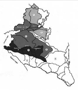 Районирование субрегиона по приоритетным функциям насаждений орехов.