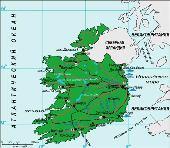 Физическая карта Ирландии.
