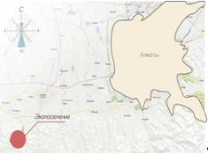 Предлагаемое расположение экопоселения в предгорном районе Алматинской области.
