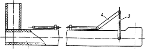 Устройство для фиксации выделенного кровеносного сосуда 1- трубчатый конус насадки к лапароскопу; 2- плоские бранши наконечника насадки; 3- стойки с тягой управления; 4- отжимная пластина.