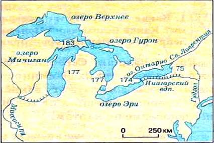 Карта Великих американских озер.