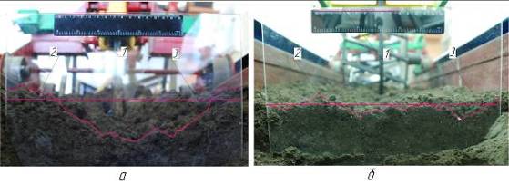 Профиль поверхности почвы после прохода лап.