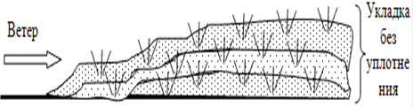 Схема образования лёссового грунта по эоловой теории происхождения.
