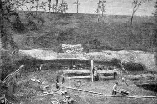 Общий вид раскопки в Каменном овраге, близ с. Ишеева ТАССР, 1936 г.