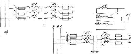 Схемы включения трёхфазных трансформаторов напряжения.