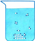 Молекулы сахара (белые кружочки), находящиеся на поверхности кристалла сахара, окружены молекулами воды (темные кружочки).