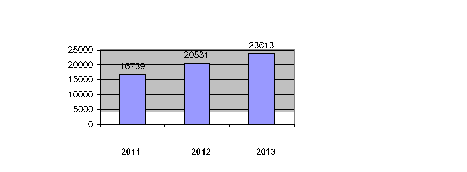 Диаграмма изменения уровня зарплаты в ОАО «Казань-Оргсинтез» в динамике за 2011 - 2013 (руб.).