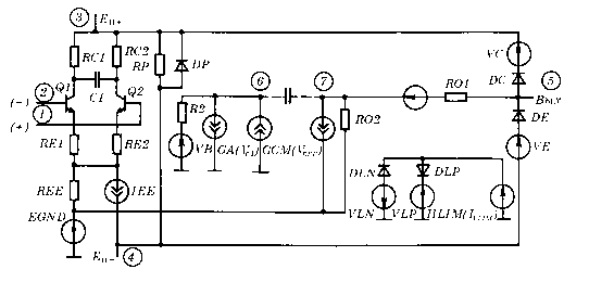 Стандартная SPICE макромодель ОУ с входным дифференциальным каскадом на биполярных npn-транзисторах [7].