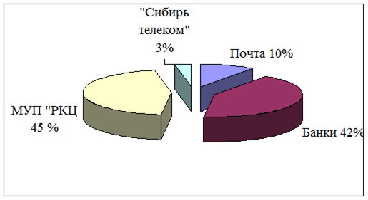 Распределение рыночных долей между организациями, действующими на рынке платежей, 2007г.